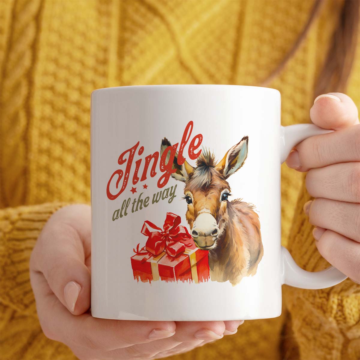 Donkey Christmas Mug | Jingle All The Way Design | 11oz Ceramic Gift Mug