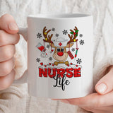 Christmas Mug | Cute Reindeer Nurse Life Design | 11oz Ceramic Mug