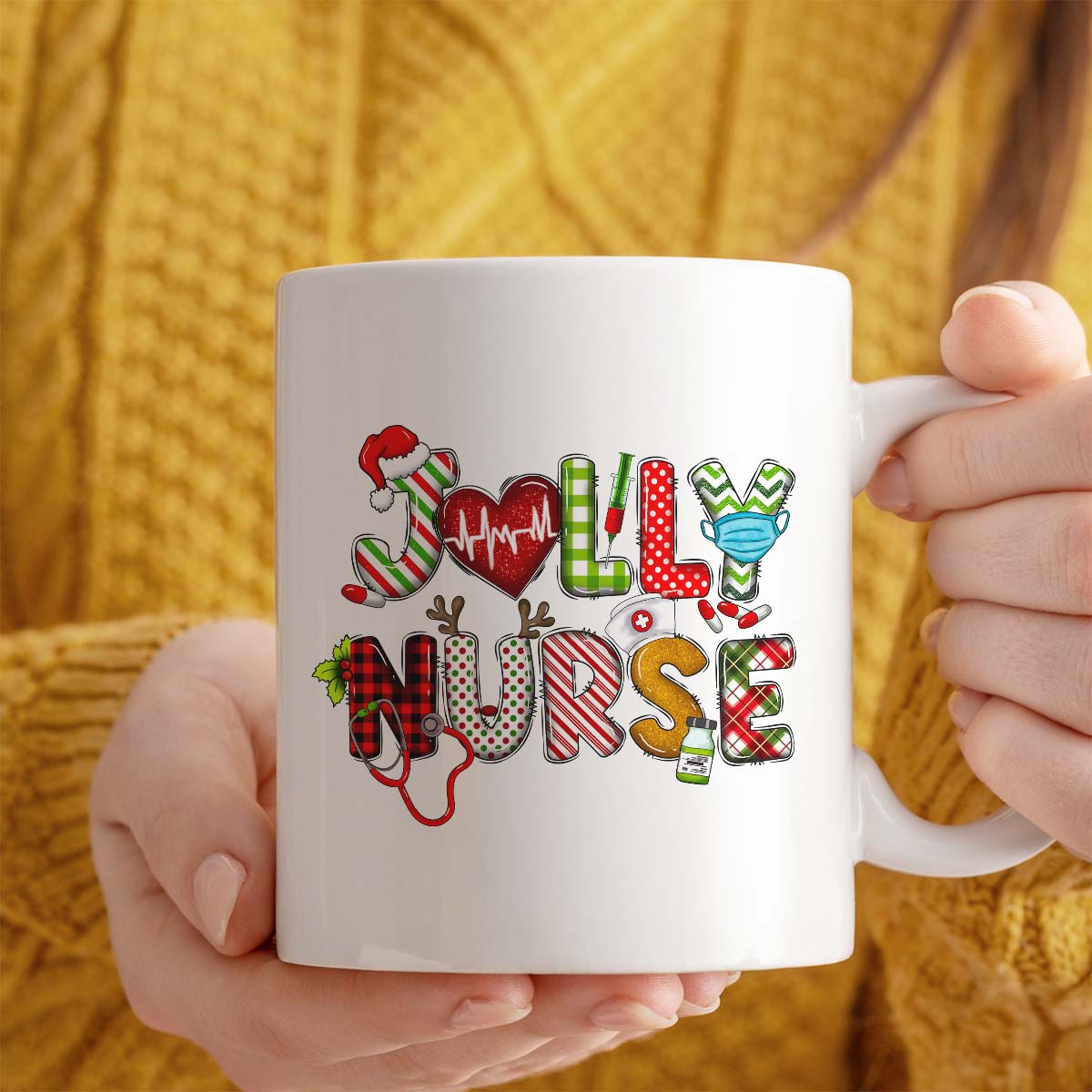 Christmas Mug For Nurse | Jolly Nurse Design | 11oz Ceramic Mug