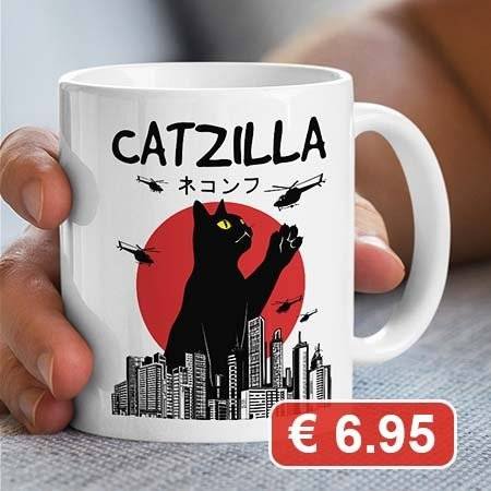 mug featuring catzilla design