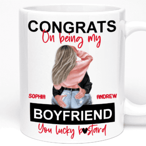 Personalised Mug - Congrats on Being my Boyfriend Gift for Couples, Anniversary, Valentine's Day Gift, 11oz Ceramic Mug