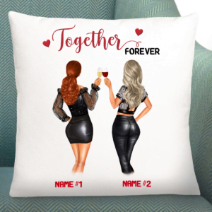 a pillow with two women holding wine glasses, Personalised Cushion For Friend | Together Forever Custom Cushion 40x40 cm